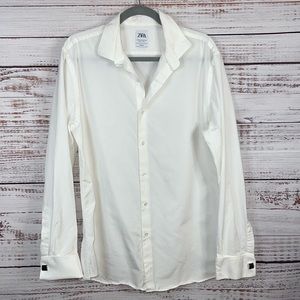 Zara Men’s Cuff White Button Up Dress Shirt Size XL